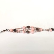 Bracciale 3 fili quarzo fumè e opale rosa