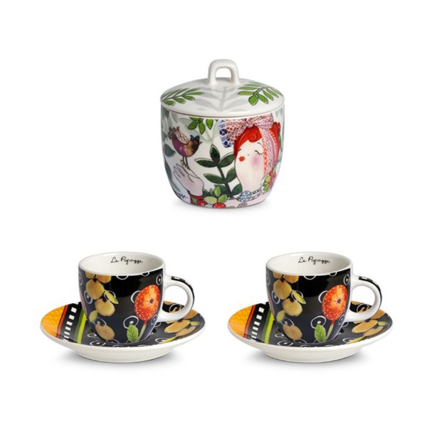 Set 2 Tazze caffè Nere con Zuccheriera
